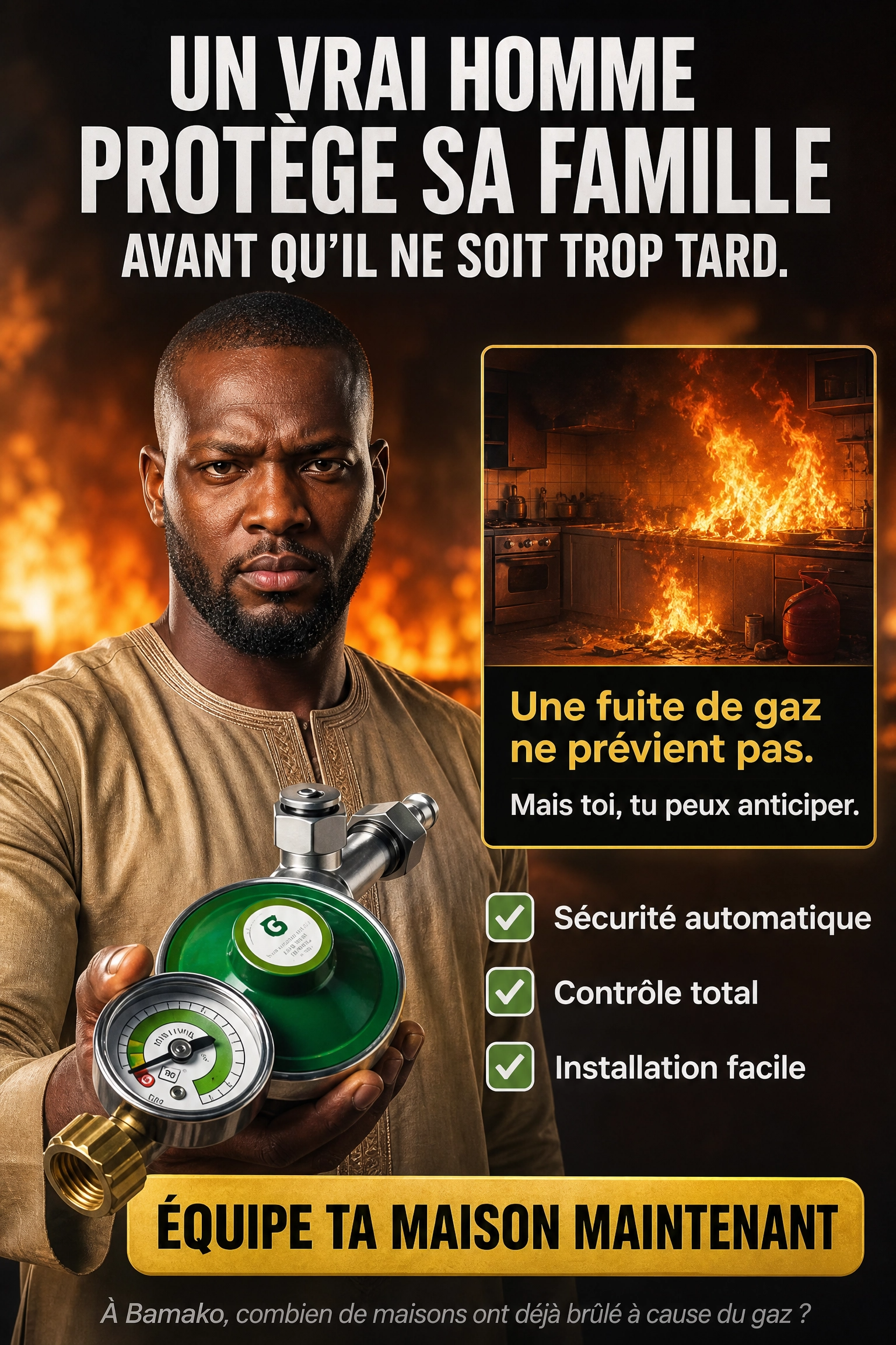 Détendeur de Gaz Anti-Fuite avec Manomètre